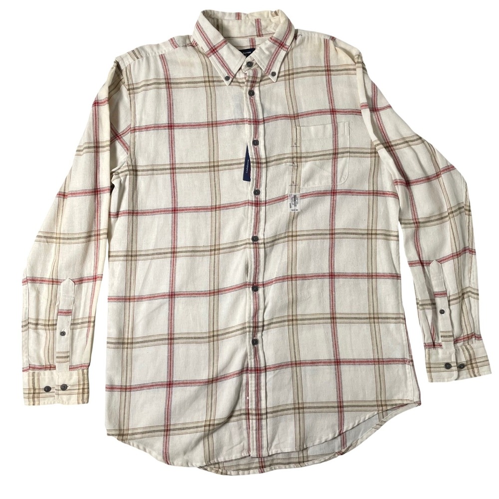Croft and Barrow Flannel Mens Large Shirt NWT Cream Red Plaid Signature Classic